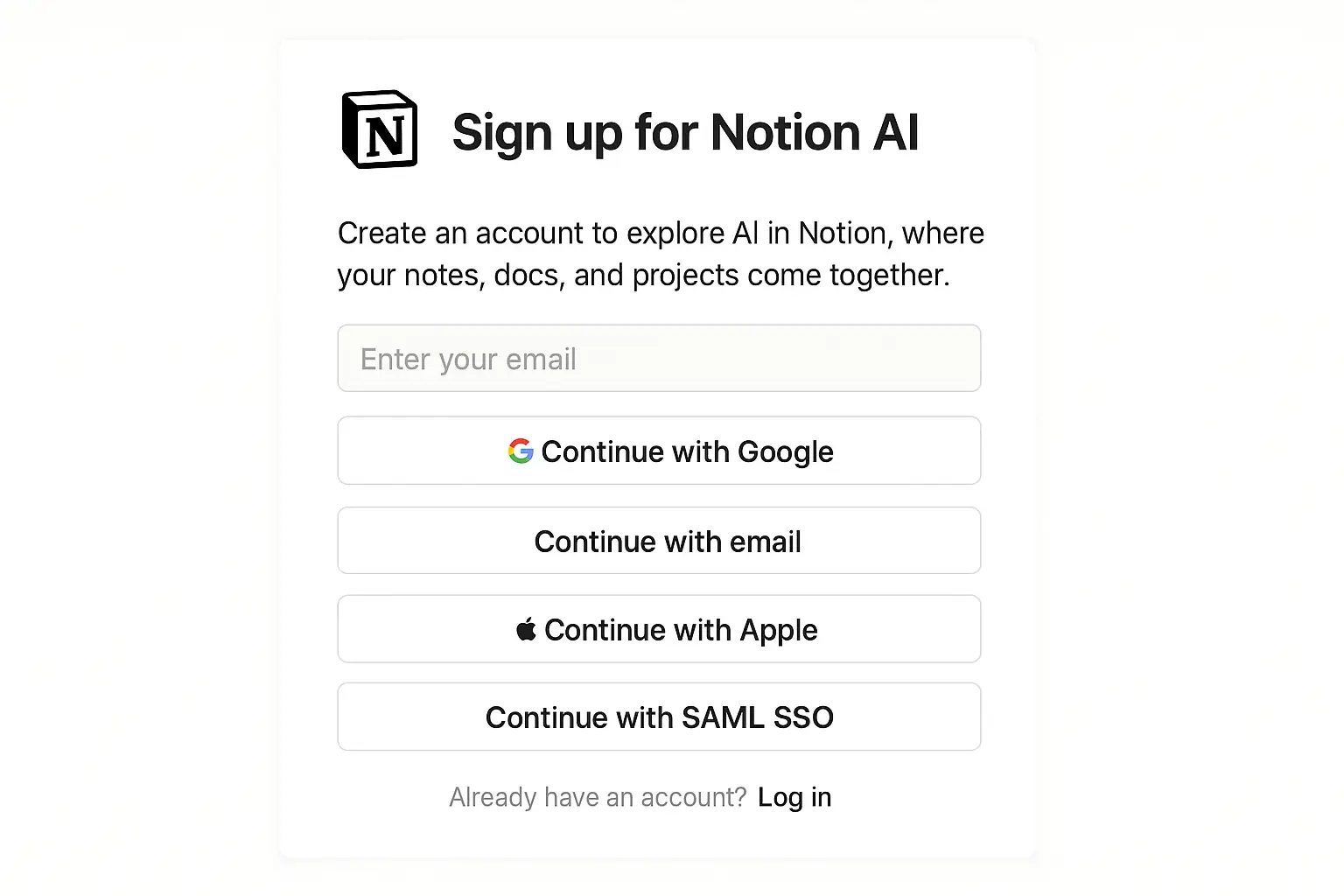 Sign up process for Notion AI
