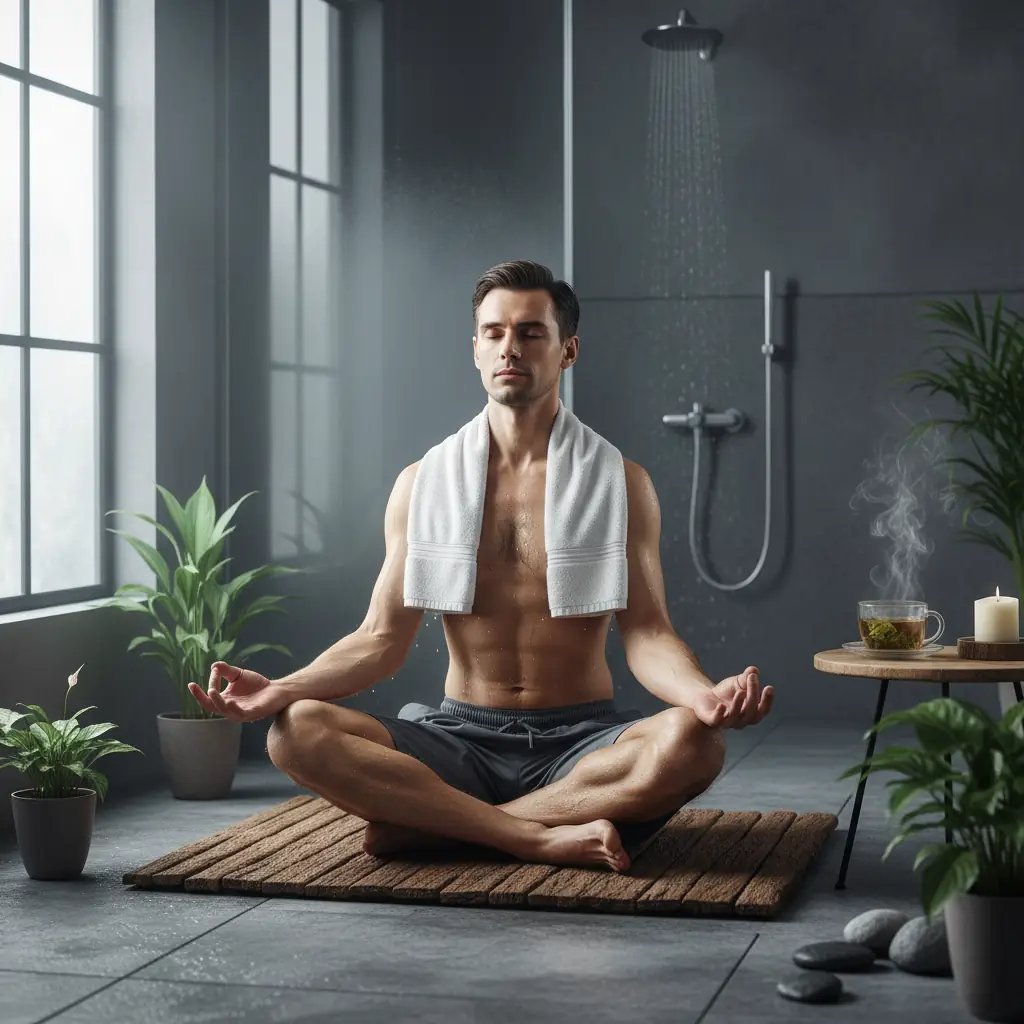Person meditating after a cold shower