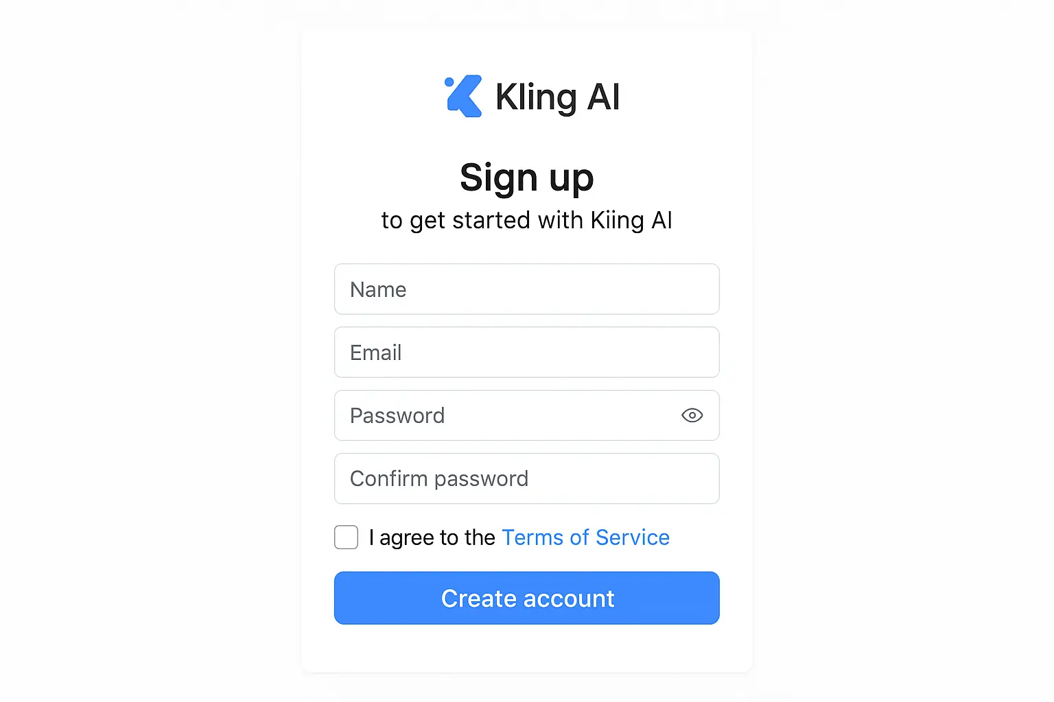 Kling AI signup process screenshot