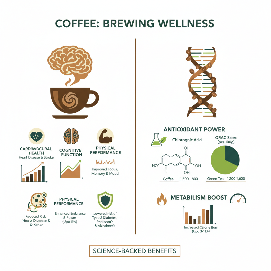 Infographic depicting coffee benefits backed by research.