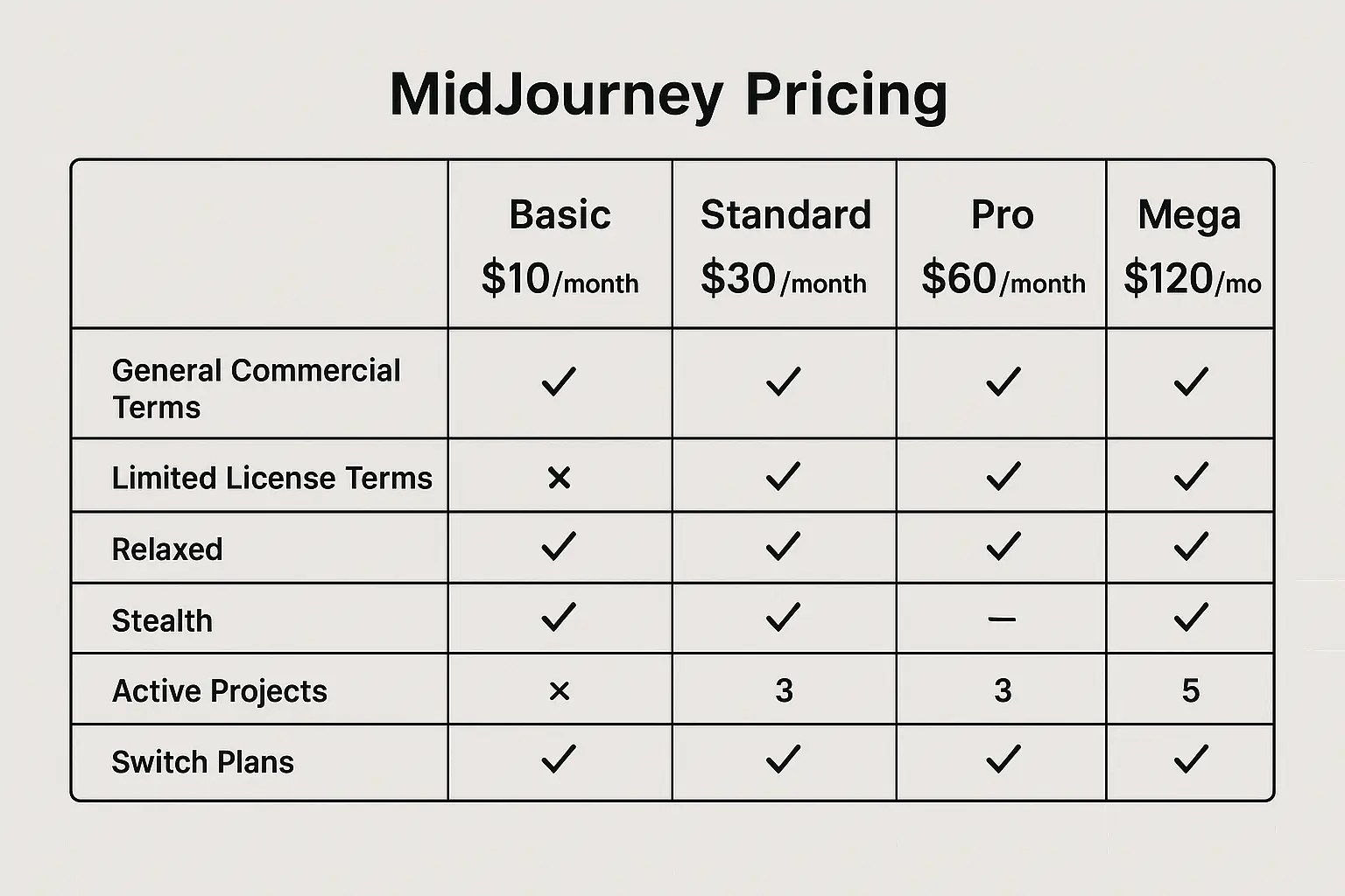 Midjourney 가격 정책 스크린샷
