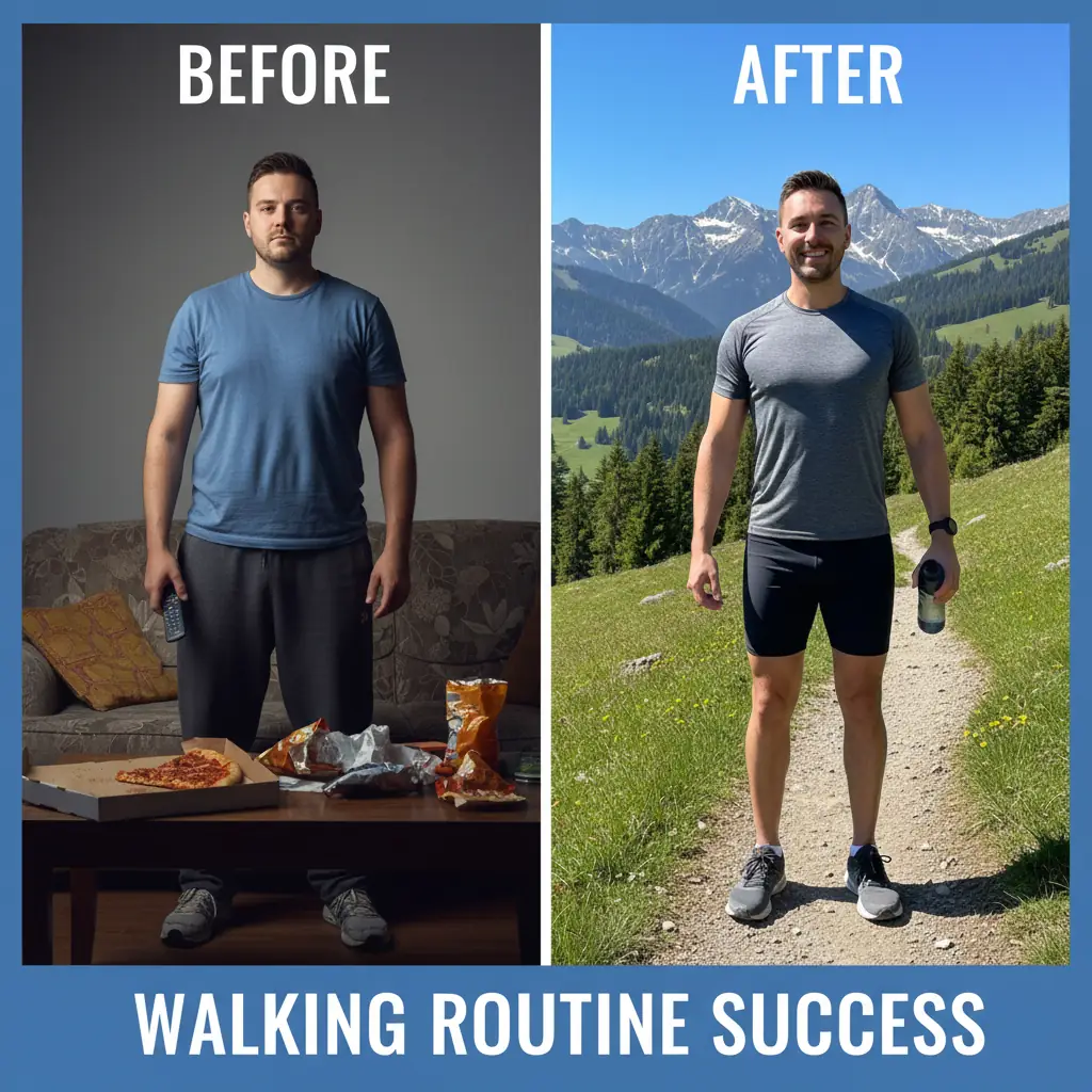 Before and after walking routine success.