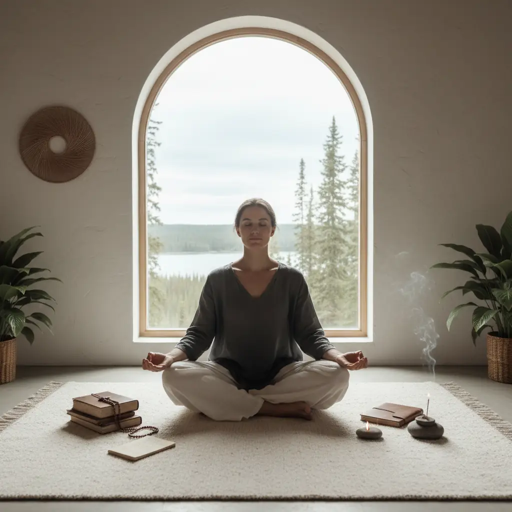 A person reflecting on their meditation journey