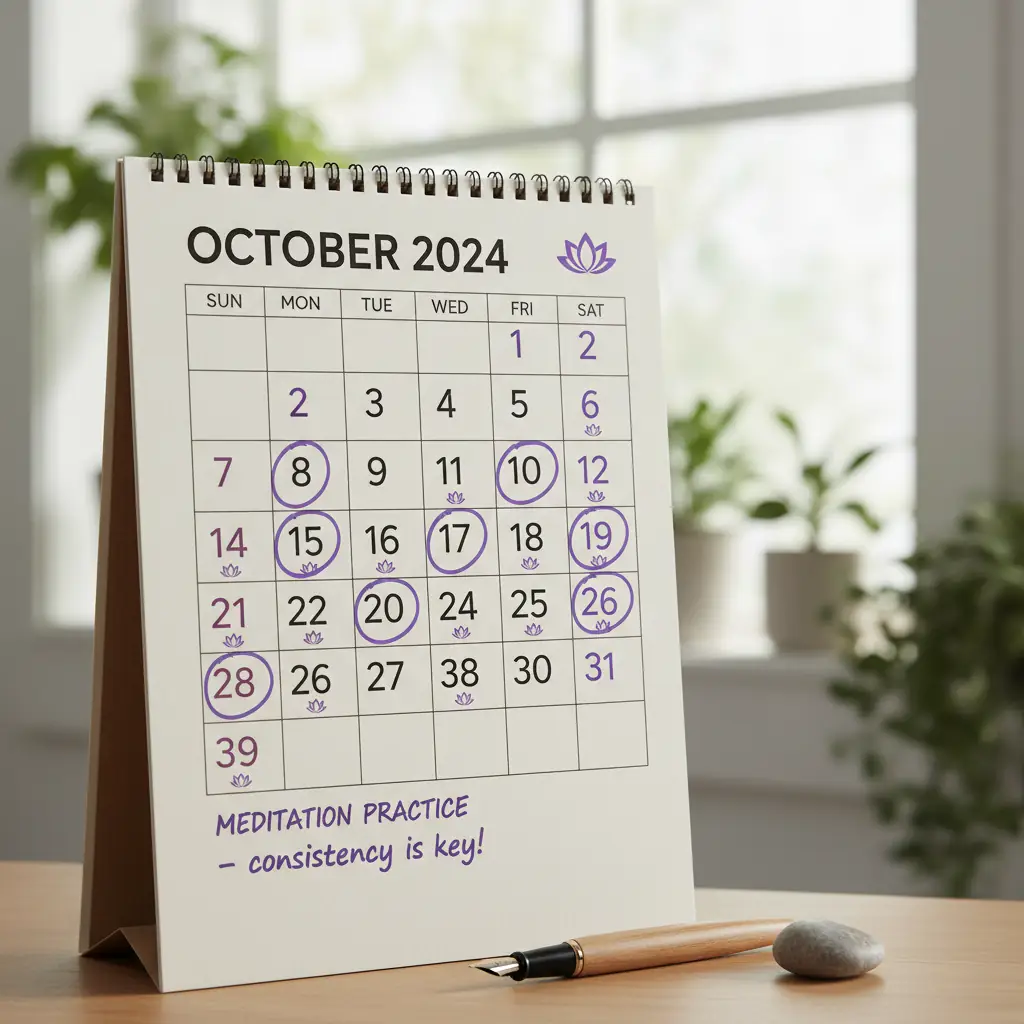 A calendar marking meditation practice days