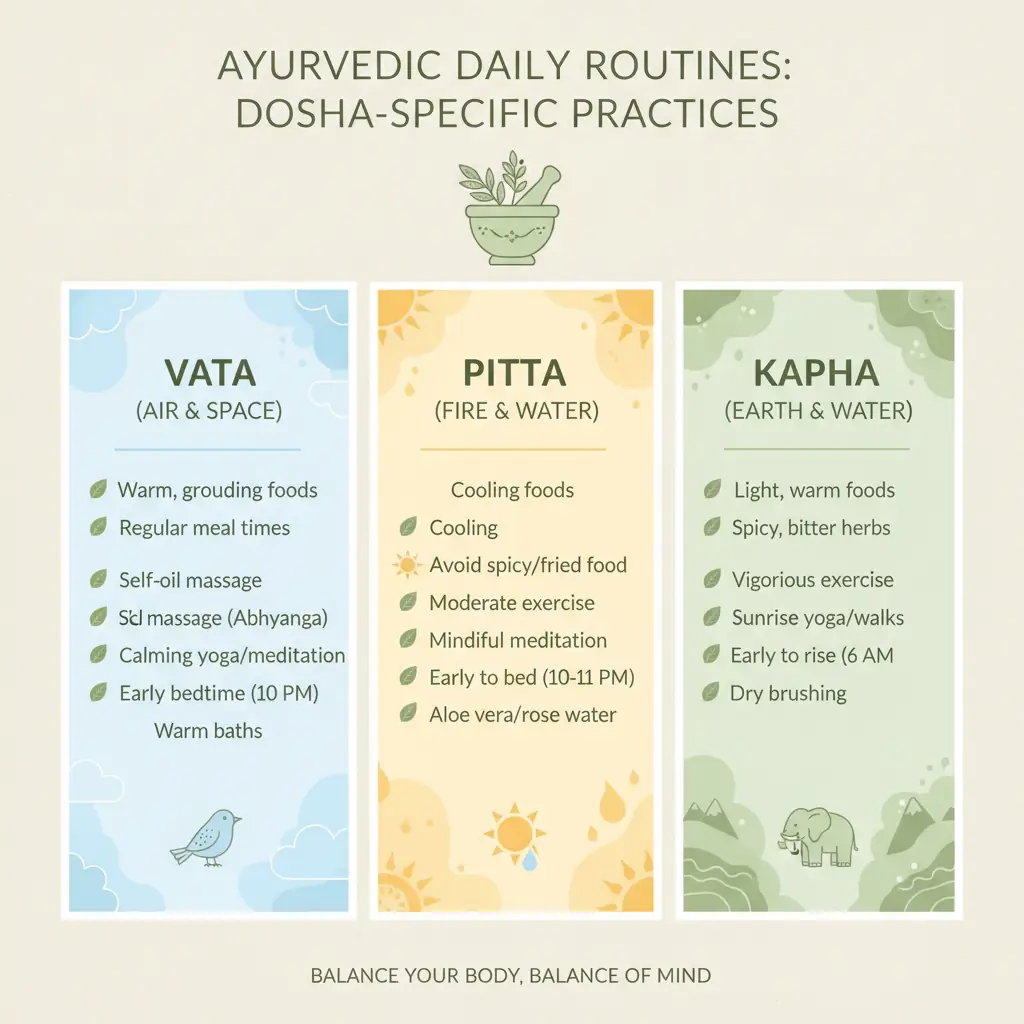 Infographic showing Dosha specific routines