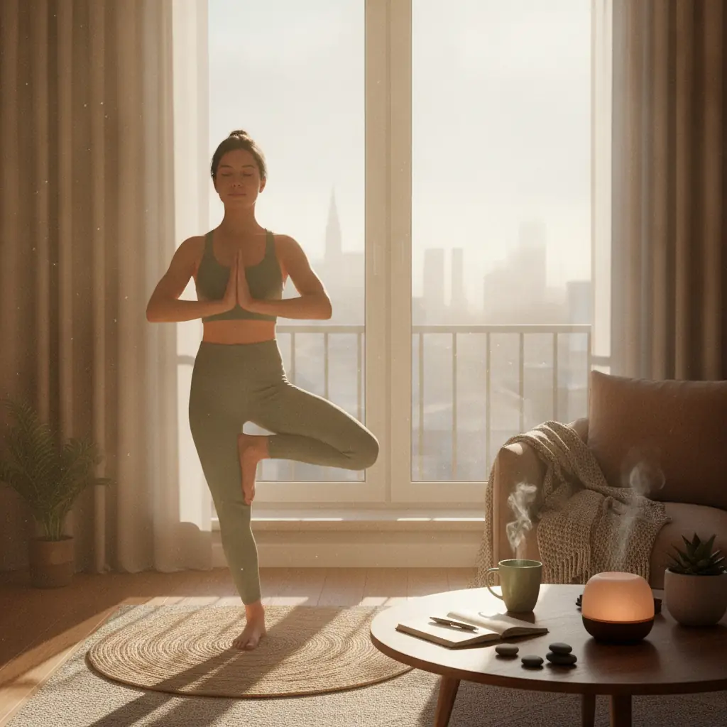 A serene morning routine with yoga and mindfulness practices