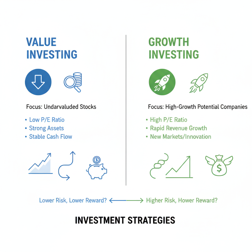 Diagram of Value vs Growth Investing Concepts