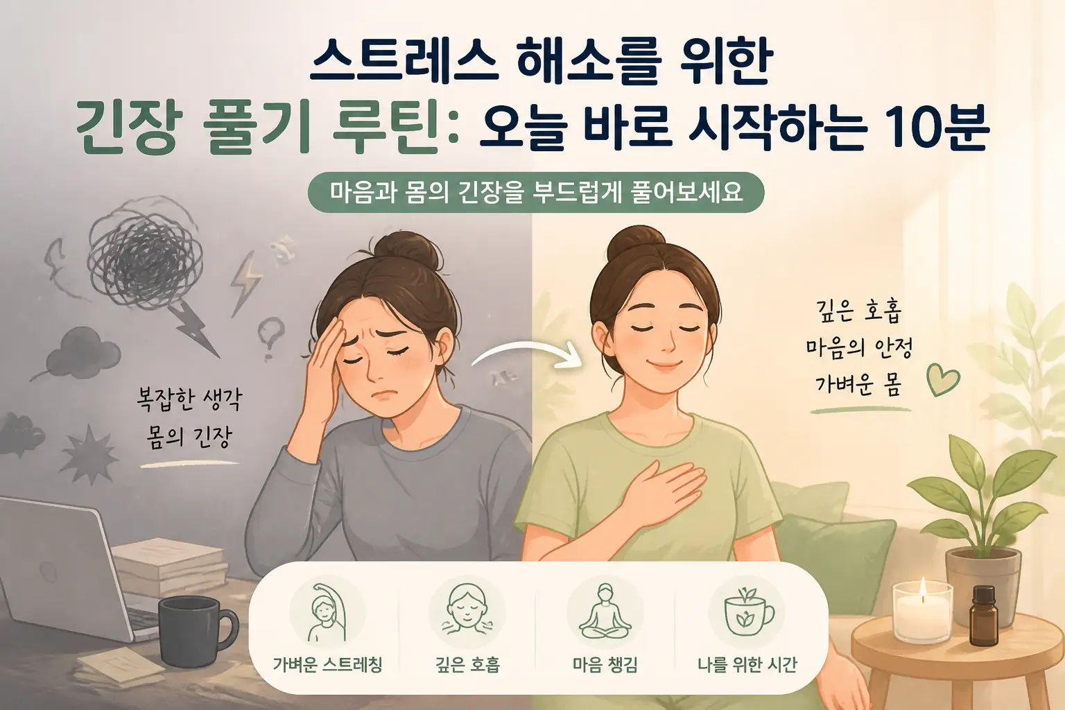 스트레스와 긴장감을 표현하는 일러스트