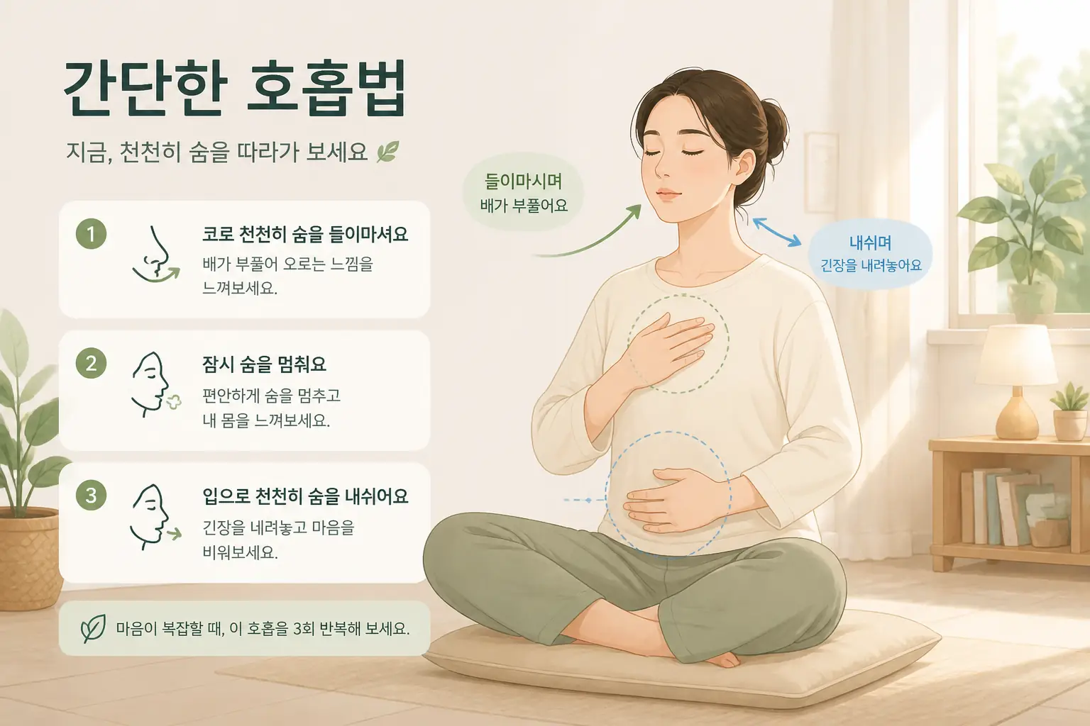 간단한 호흡법을 시연하는 사람의 일러스트