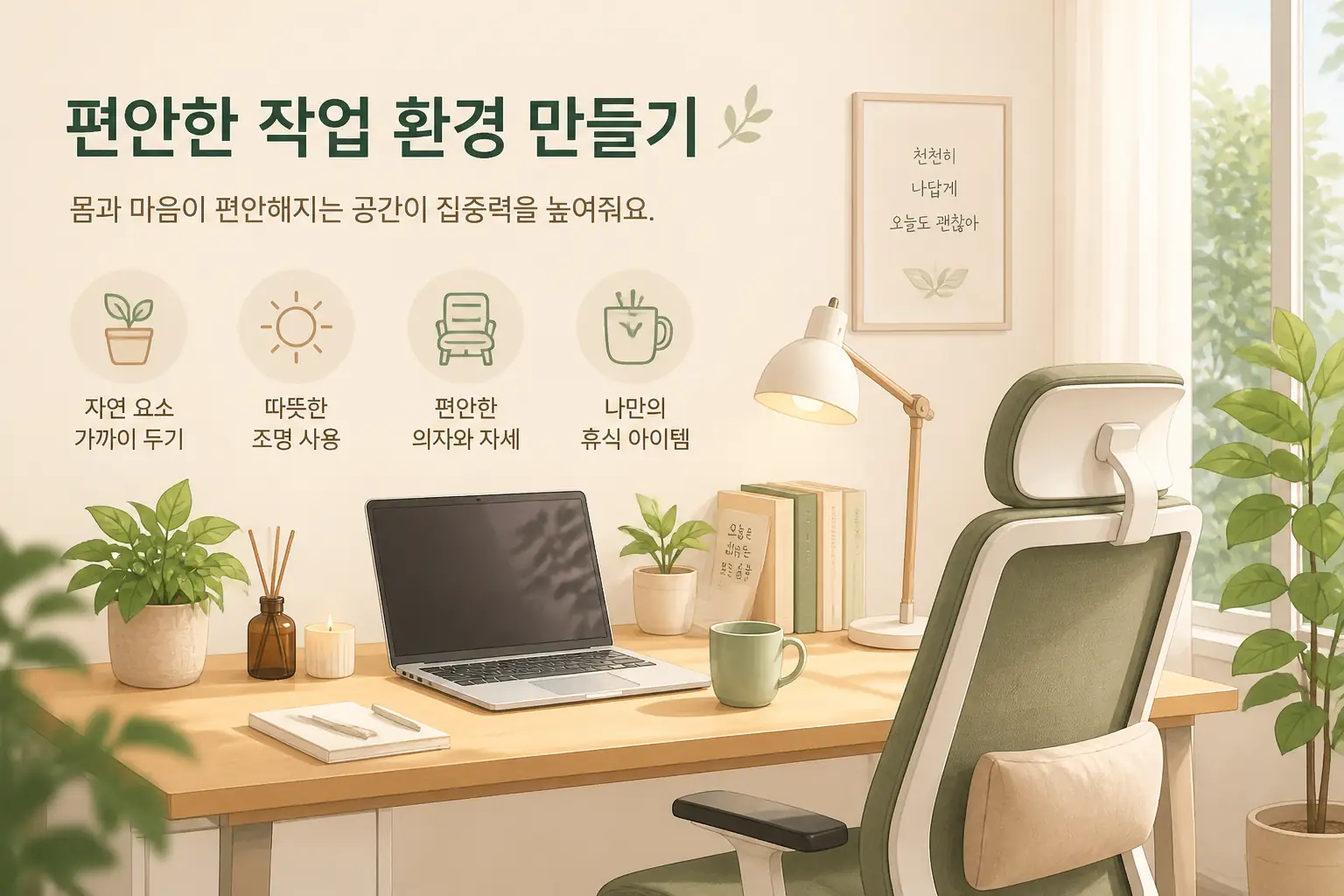 편안한 작업 환경을 보여주는 일러스트