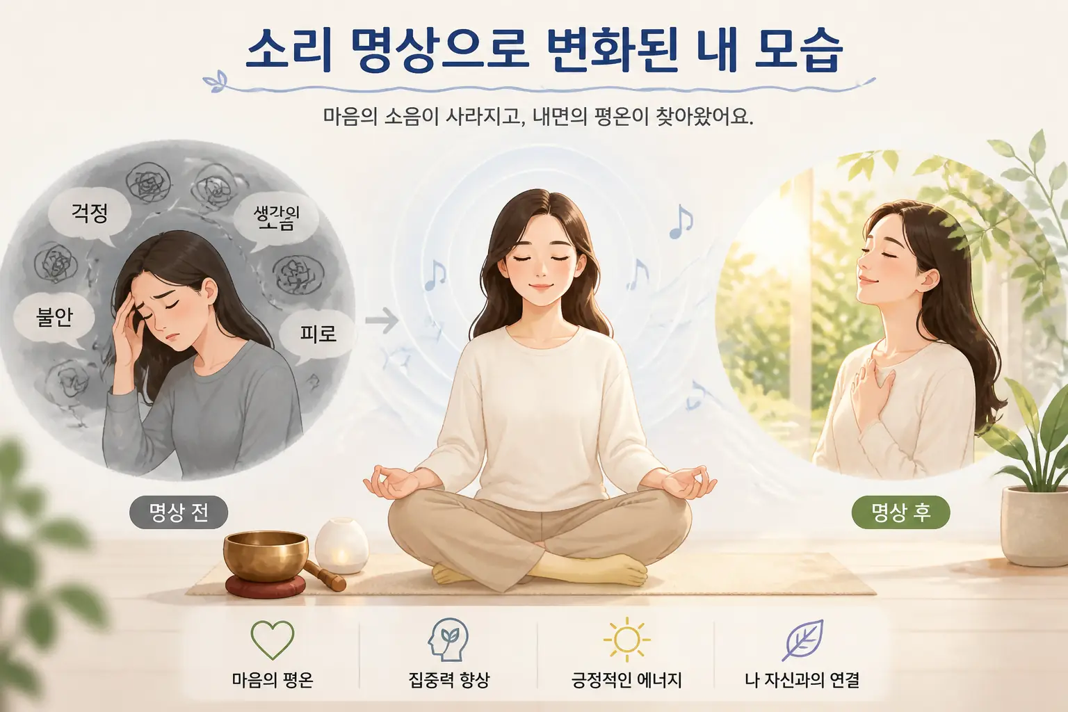 Illustration showing personal changes through sound meditation