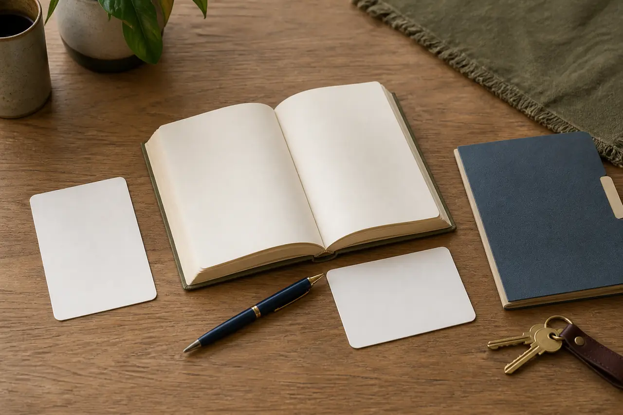 A reading desk arranged from one question to one useful sentence and one small action cue