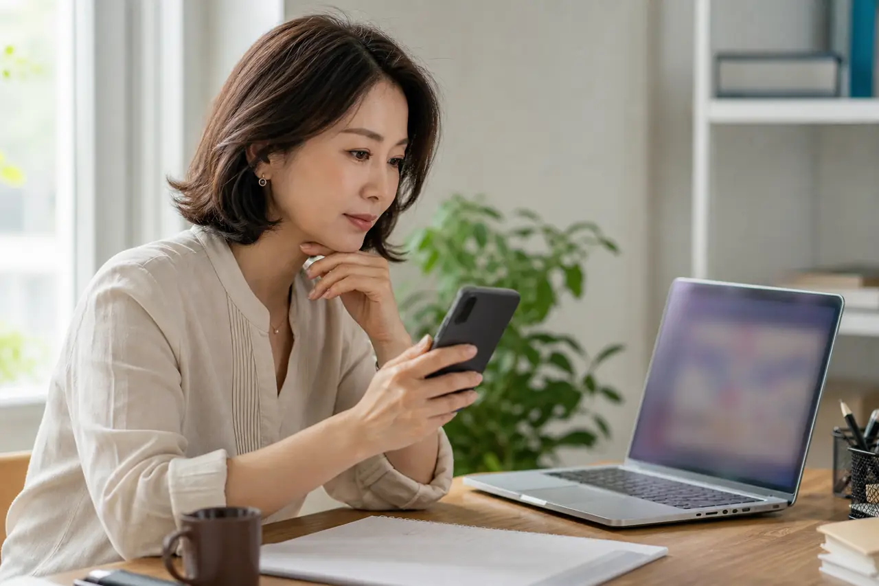 예약 작업 알림을 받은 뒤 노트북의 확인 근거와 대조하고 다음 행동을 결정하는 장면