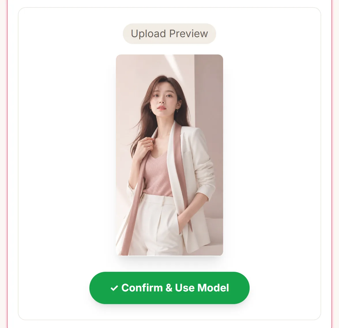 Upload preview and the Confirm & Use Model button