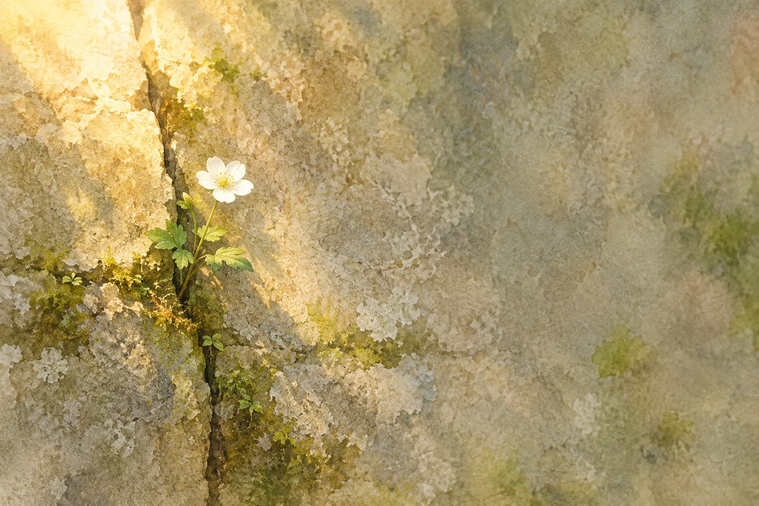 An illustration made for this post: a small wildflower growing from a crack in an old stone wall